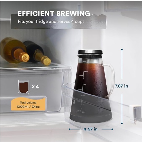 OVALWARE Airtight Cold Brew Iced Coffee Maker Pitcher and Tea Infuser with Spout - Picture 3 of 5